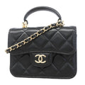 Chanel Handbag Quilted Lambskin Black Champagne Gold 2-Way Bag