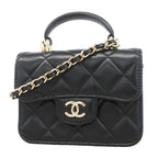 Chanel Handbag Quilted Lambskin Black Champagne Gold 2-Way Bag