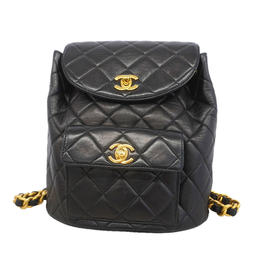 Chanel Backpack Quilted Lambskin Black Gold