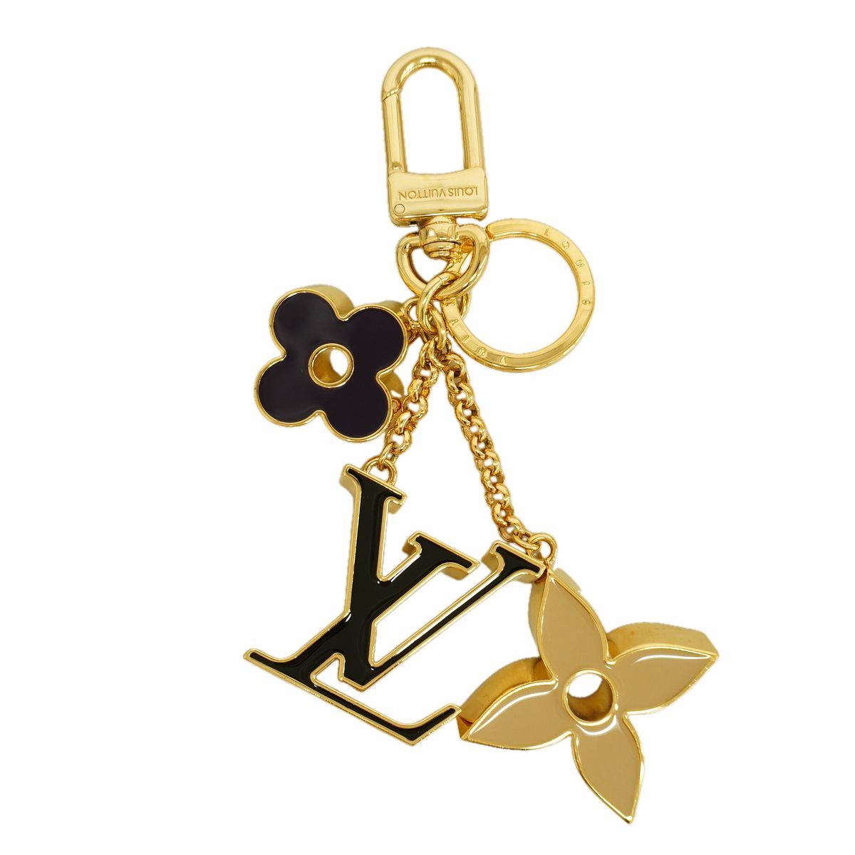 Louis Vuitton Key Holder Charm Fleur de Monogram Gold Multicolor