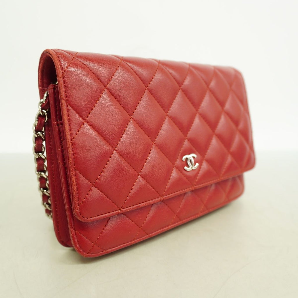 Chanel Wallet on Chain Quilted Lambskin Red Silver Shoulder Bag — view 2