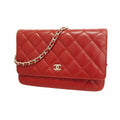 Chanel Wallet on Chain Quilted Lambskin Red Silver Shoulder Bag