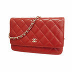 Chanel Wallet on Chain Quilted Lambskin Red Silver Shoulder Bag