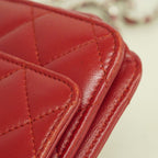 Chanel Wallet on Chain Quilted Lambskin Red Silver Shoulder Bag — view 8