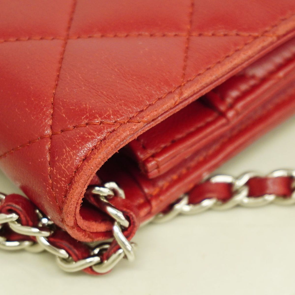 Chanel Wallet on Chain Quilted Lambskin Red Silver Shoulder Bag — view 7