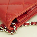 Chanel Wallet on Chain Quilted Lambskin Red Silver Shoulder Bag — view 7