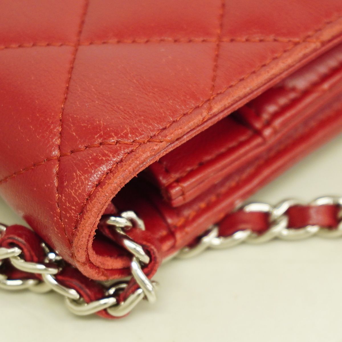 Chanel Wallet on Chain Quilted Lambskin Red Silver Shoulder Bag — view 7