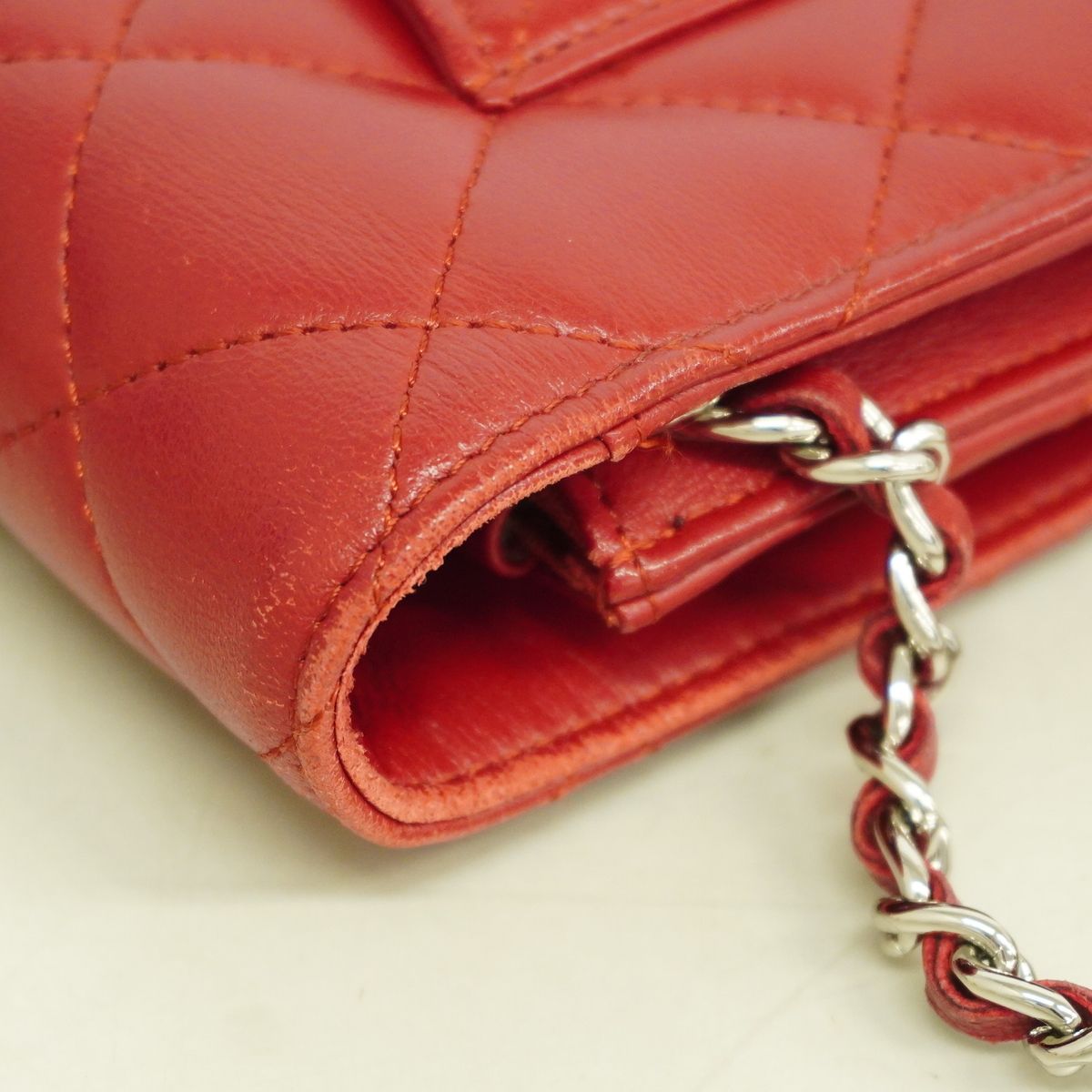 Chanel Wallet on Chain Quilted Lambskin Red Silver Shoulder Bag — view 6
