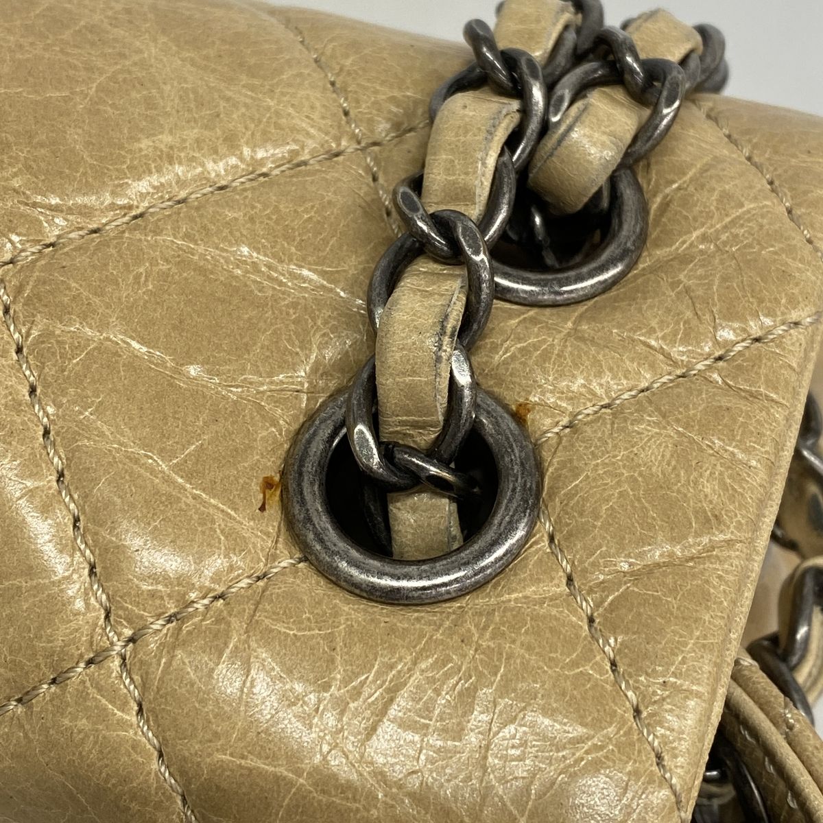Chanel Shoulder Bag Quilted Leather Beige Silver — view 7