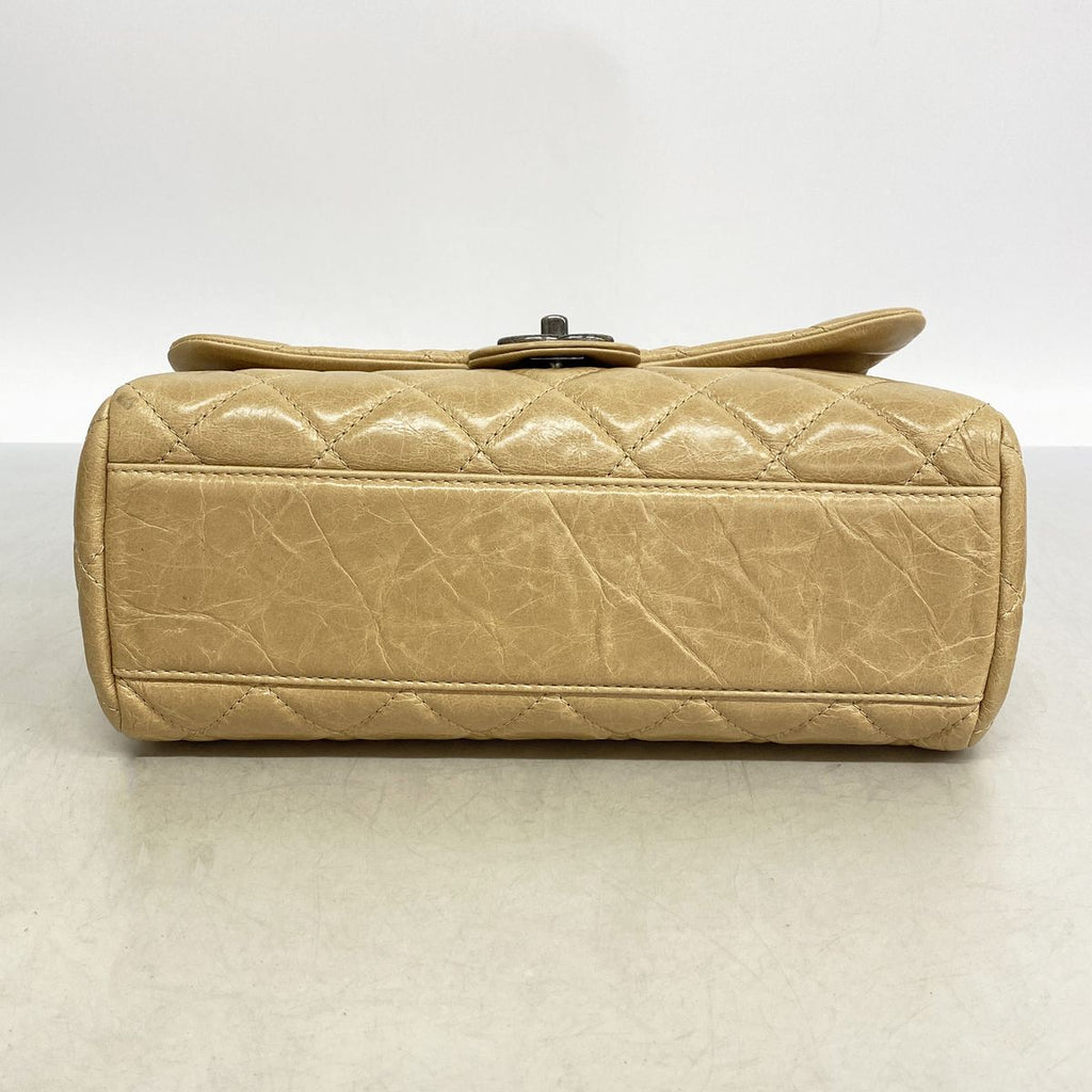 Chanel Shoulder Bag Quilted Leather Beige Silver — view 3