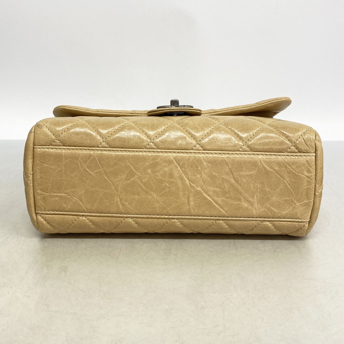Chanel Shoulder Bag Quilted Leather Beige Silver — view 3