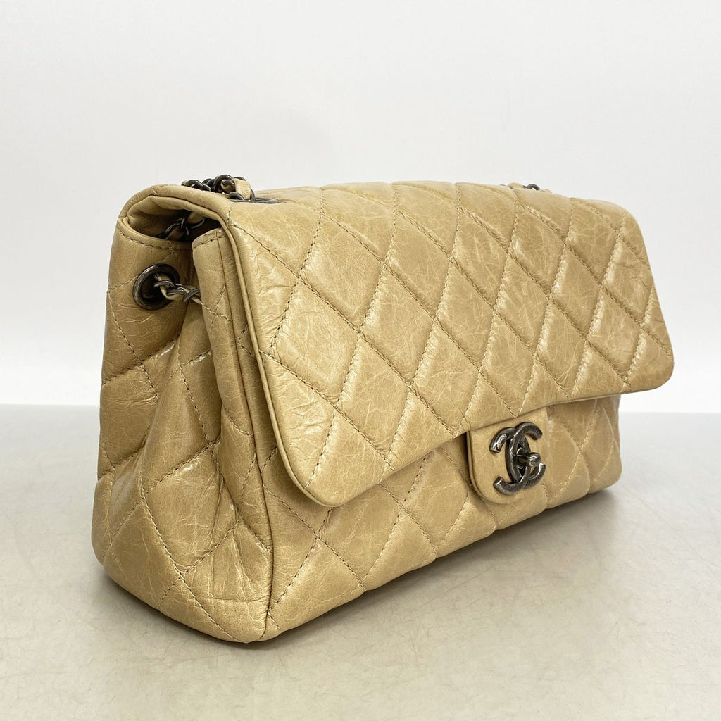 Chanel Shoulder Bag Quilted Leather Beige Silver — view 2