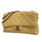 Chanel Shoulder Bag Quilted Leather Beige Silver