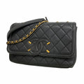 Chanel Shoulder Bag CC Filigree Caviar Leather Black Gold