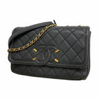 Chanel Shoulder Bag CC Filigree Caviar Leather Black Gold