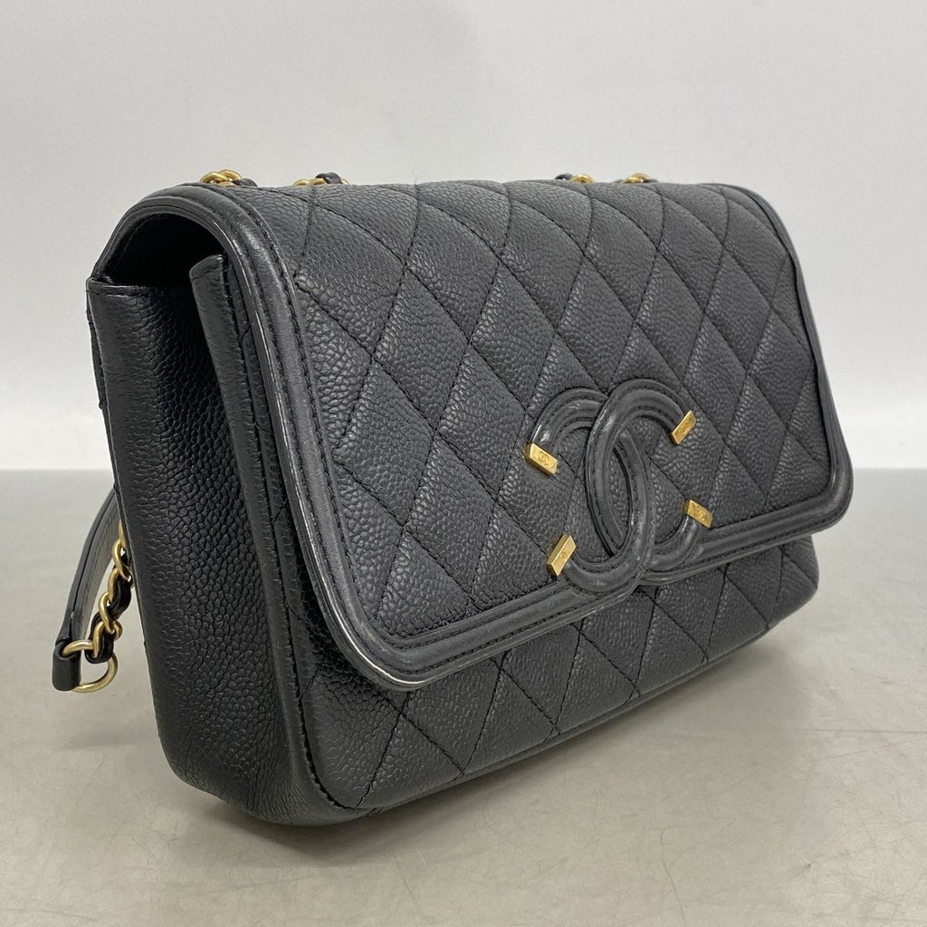 Chanel Shoulder Bag CC Filigree Caviar Leather Black Gold — view 2