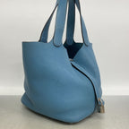 Hermes Handbag Picotin Lock MM Taurillon Clemence Blue Jean Silver — view 2