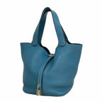 Hermes Handbag Picotin Lock MM Taurillon Clemence Blue Jean Silver