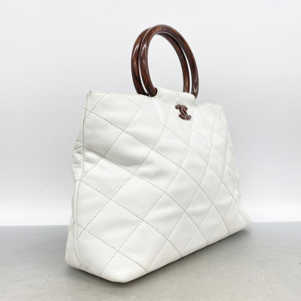 Chanel Handbag Quilted Caviar Leather White Gold — view 2