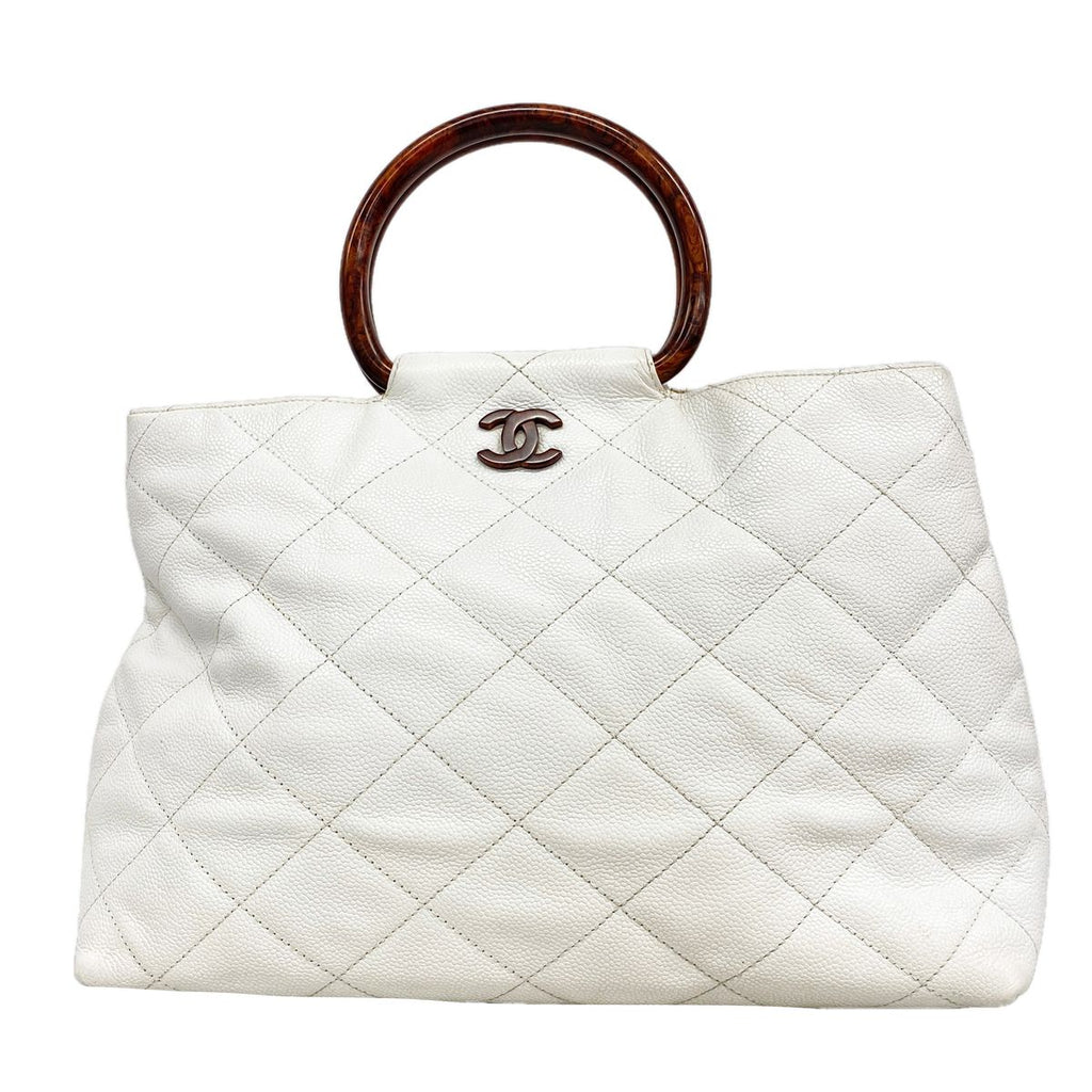 Chanel Handbag Quilted Caviar Leather White Gold