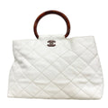 Chanel Handbag Quilted Caviar Leather White Gold