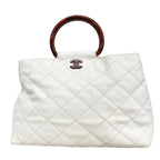Chanel Handbag Quilted Caviar Leather White Gold