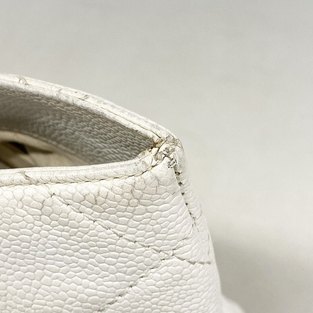 Chanel Handbag Quilted Caviar Leather White Gold — view 6
