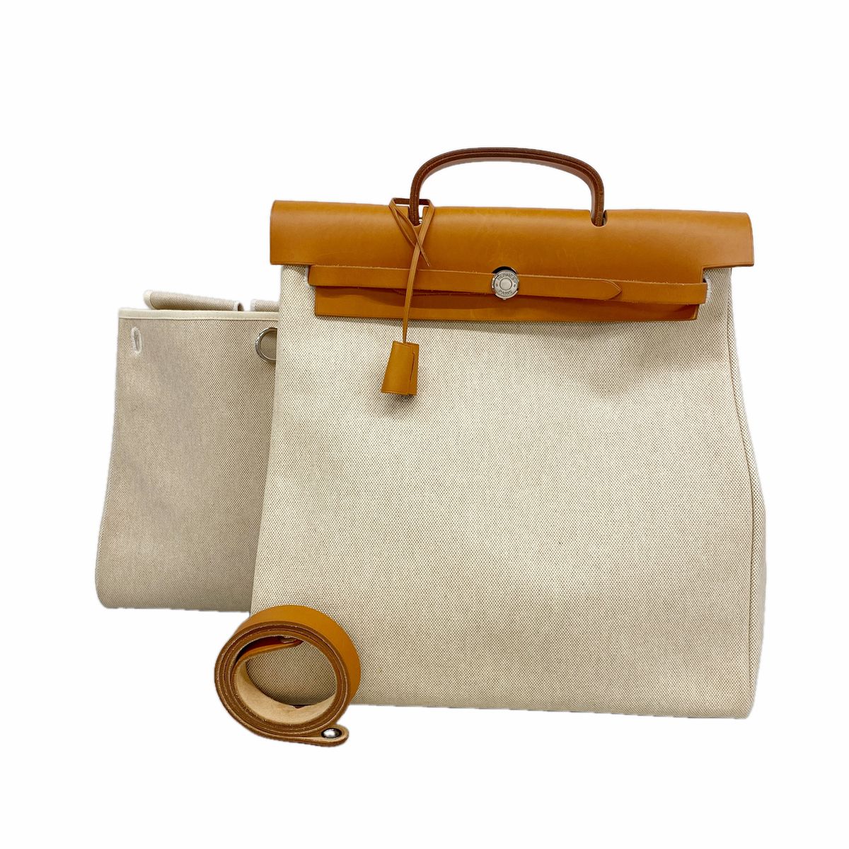 Hermes Handbag Herbag MM Toile H Natural Silver 2-Way Bag