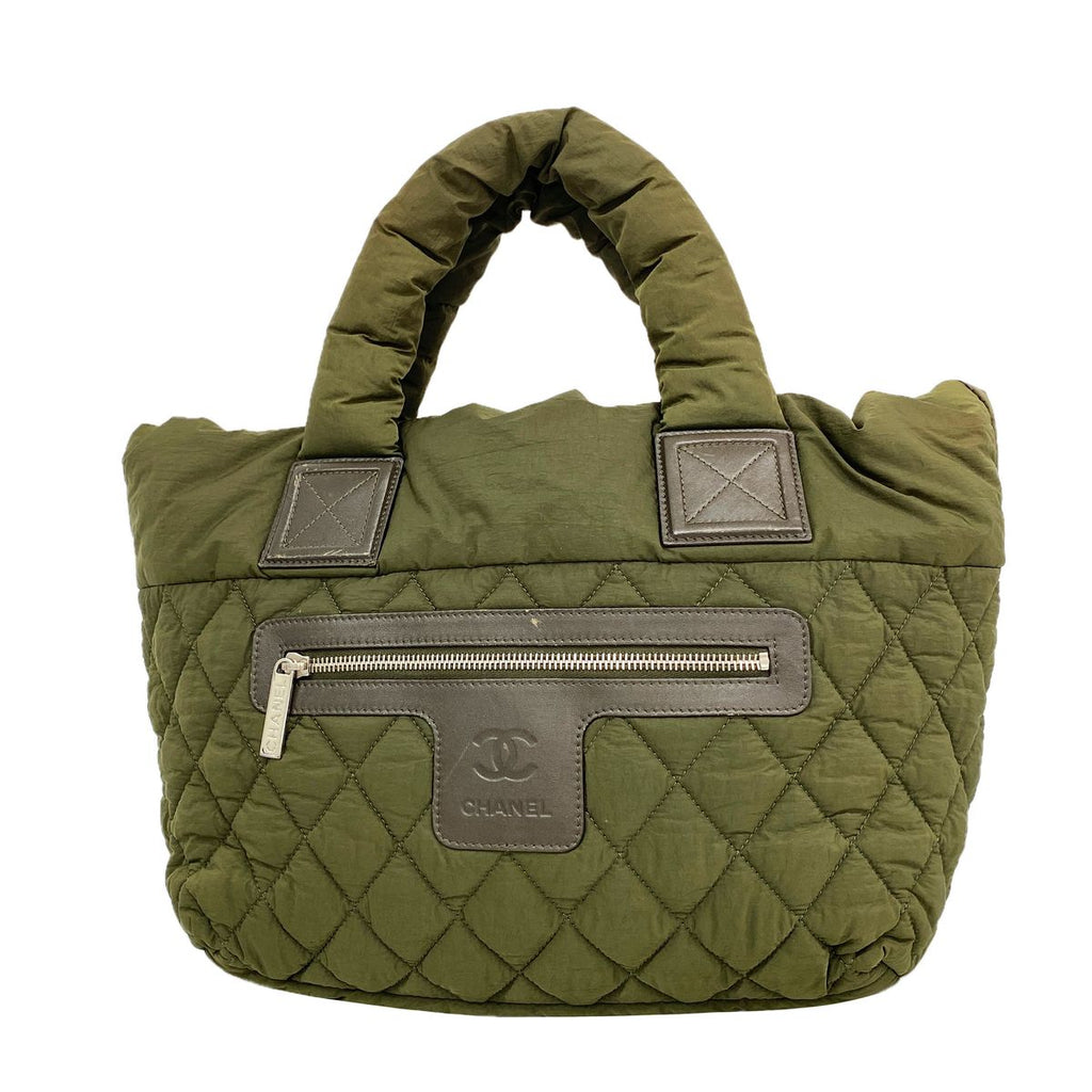 Chanel Tote Bag Coco Cocoon Nylon Khaki Green Silver