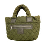 Chanel Tote Bag Coco Cocoon Nylon Khaki Green Silver