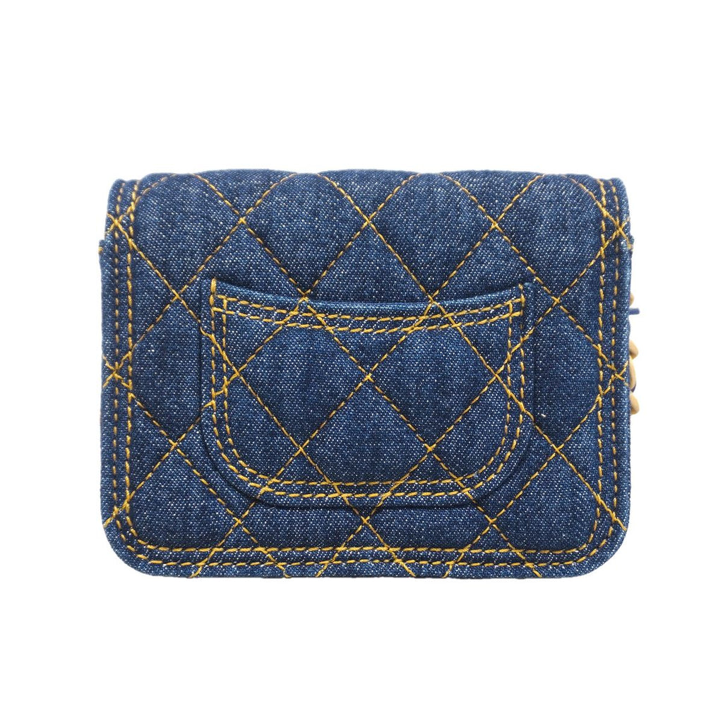 Chanel Shoulder Bag Mini Quilted Denim Blue Gold — view 8