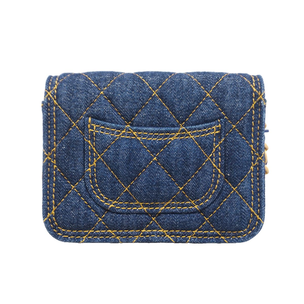Chanel Shoulder Bag Mini Quilted Denim Blue Gold — view 8