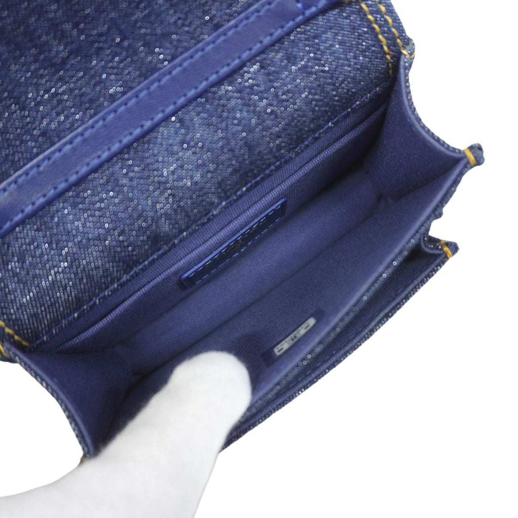 Chanel Shoulder Bag Mini Quilted Denim Blue Gold — view 5