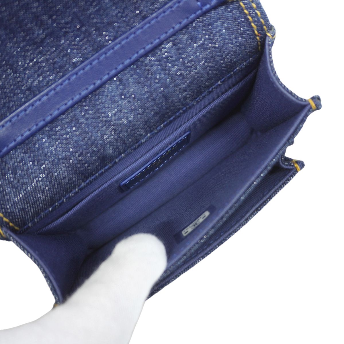 Chanel Shoulder Bag Mini Quilted Denim Blue Gold — view 5