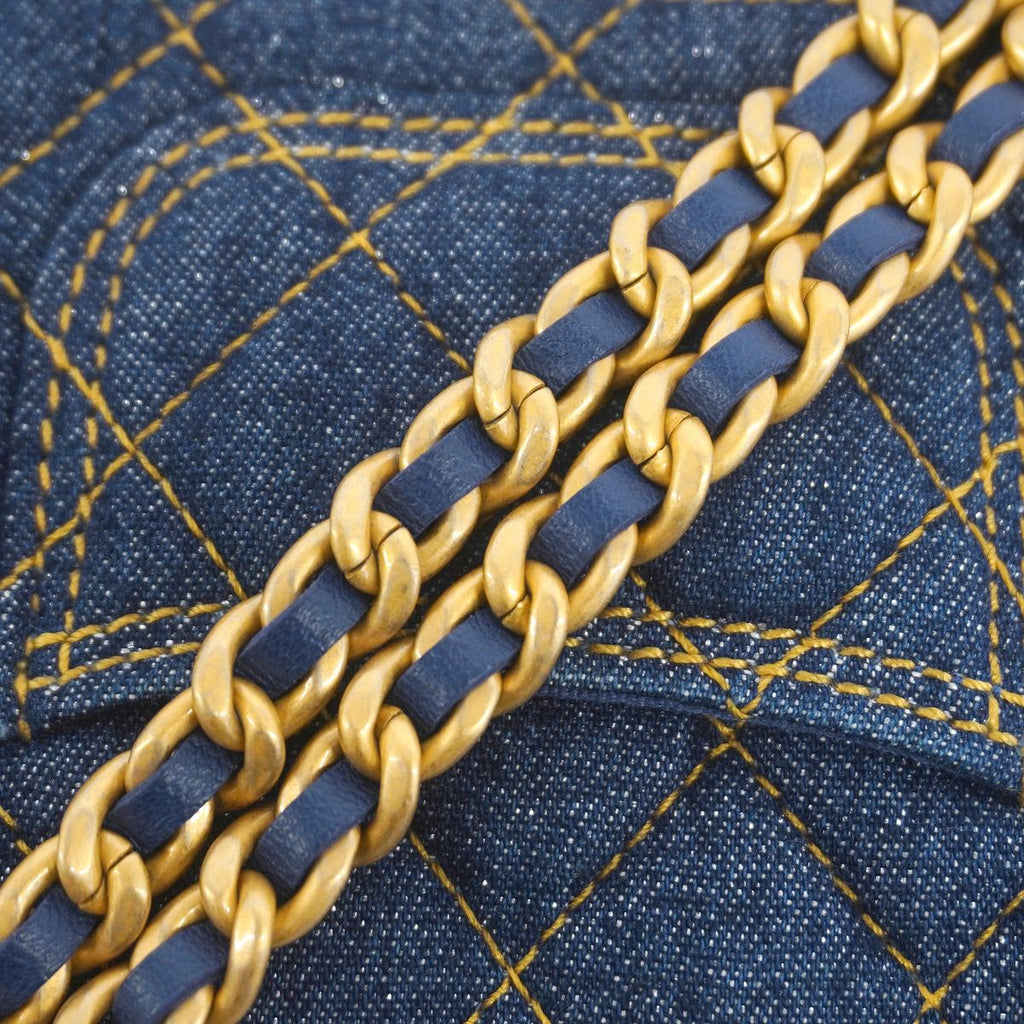 Chanel Shoulder Bag Mini Quilted Denim Blue Gold — view 7