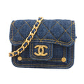 Chanel Shoulder Bag Mini Quilted Denim Blue Gold
