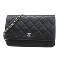 Chanel Wallet on Chain Quilted Caviar Leather Black Silver Shoulder Bag