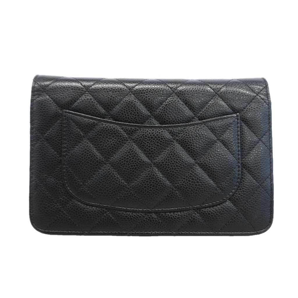 Chanel Wallet on Chain Quilted Caviar Leather Black Silver Shoulder Bag — view 8