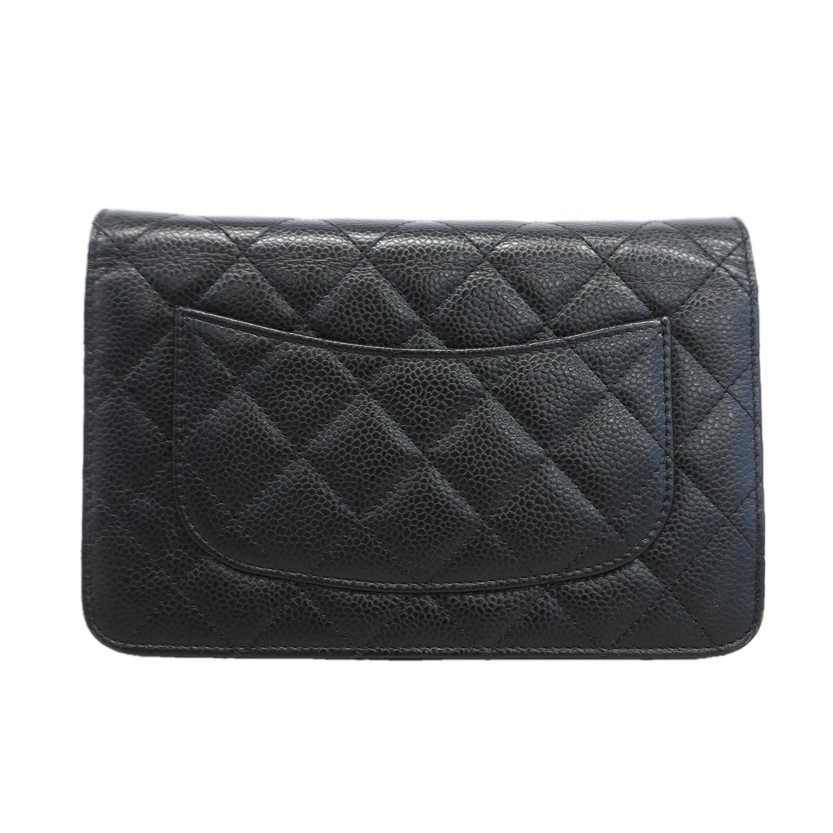 Chanel Wallet on Chain Quilted Caviar Leather Black Silver Shoulder Bag — view 8