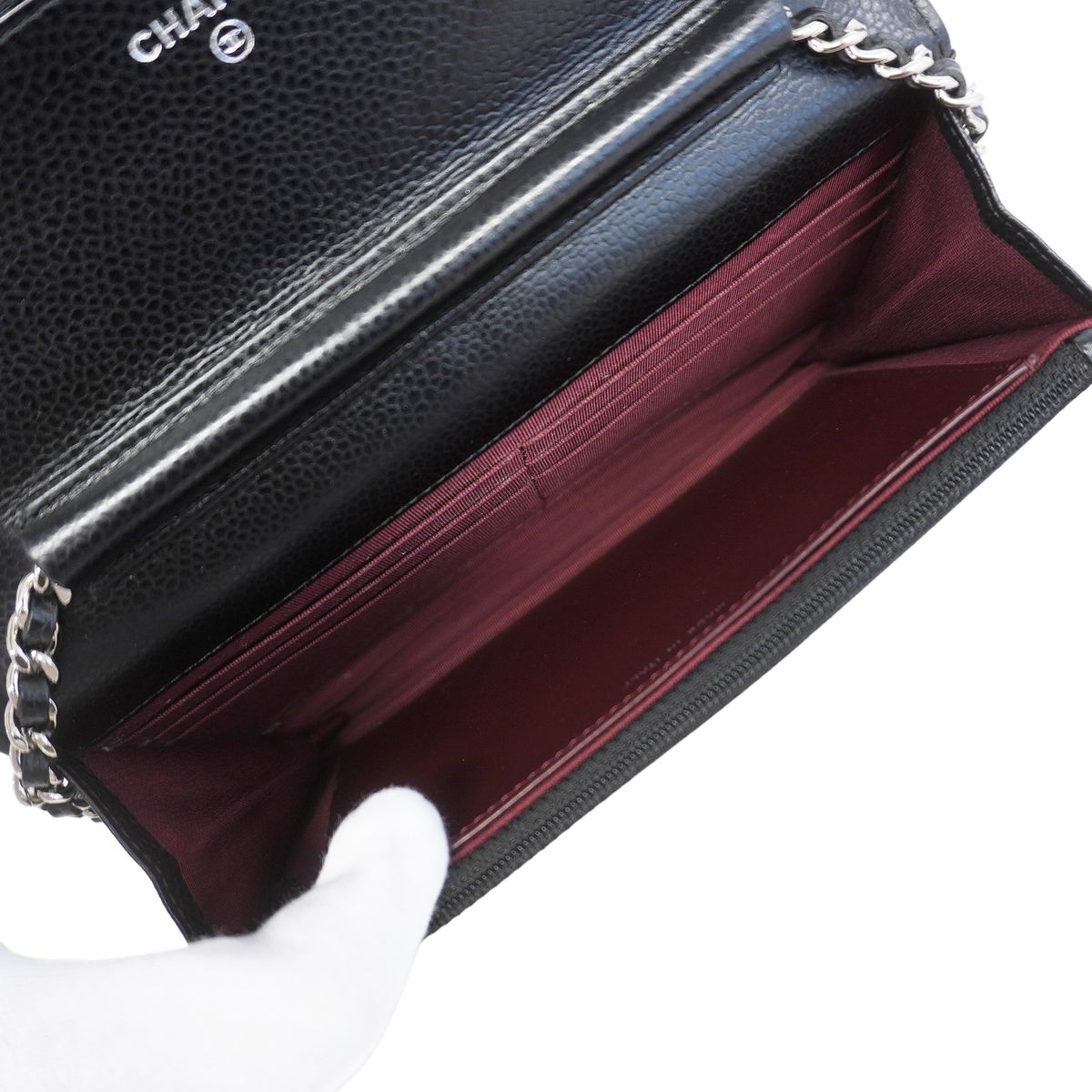 Chanel Wallet on Chain Quilted Caviar Leather Black Silver Shoulder Bag — view 4