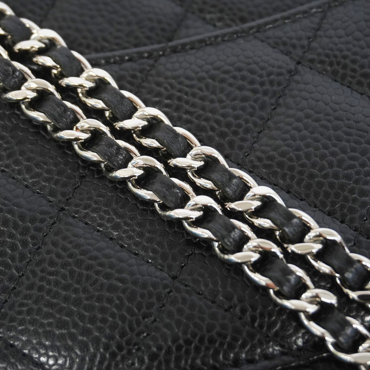 Chanel Wallet on Chain Quilted Caviar Leather Black Silver Shoulder Bag — view 7