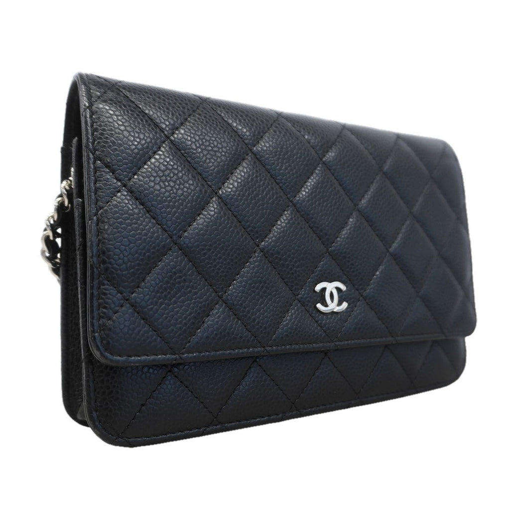 Chanel Wallet on Chain Quilted Caviar Leather Black Silver Shoulder Bag — view 2