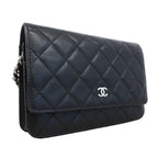 Chanel Wallet on Chain Quilted Caviar Leather Black Silver Shoulder Bag — view 2