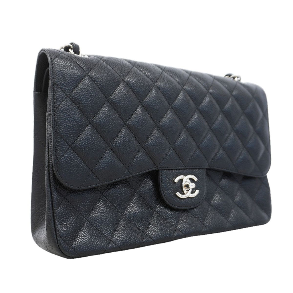 Chanel Shoulder Bag Maxi Quilted Caviar Leather Black Silver — view 2