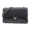 Chanel Shoulder Bag Maxi Quilted Caviar Leather Black Silver