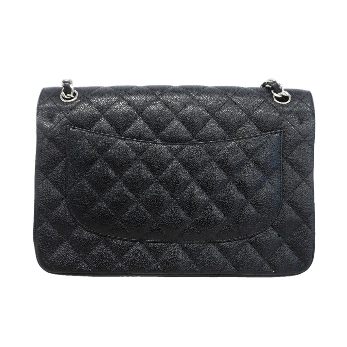 Chanel Shoulder Bag Maxi Quilted Caviar Leather Black Silver — view 8