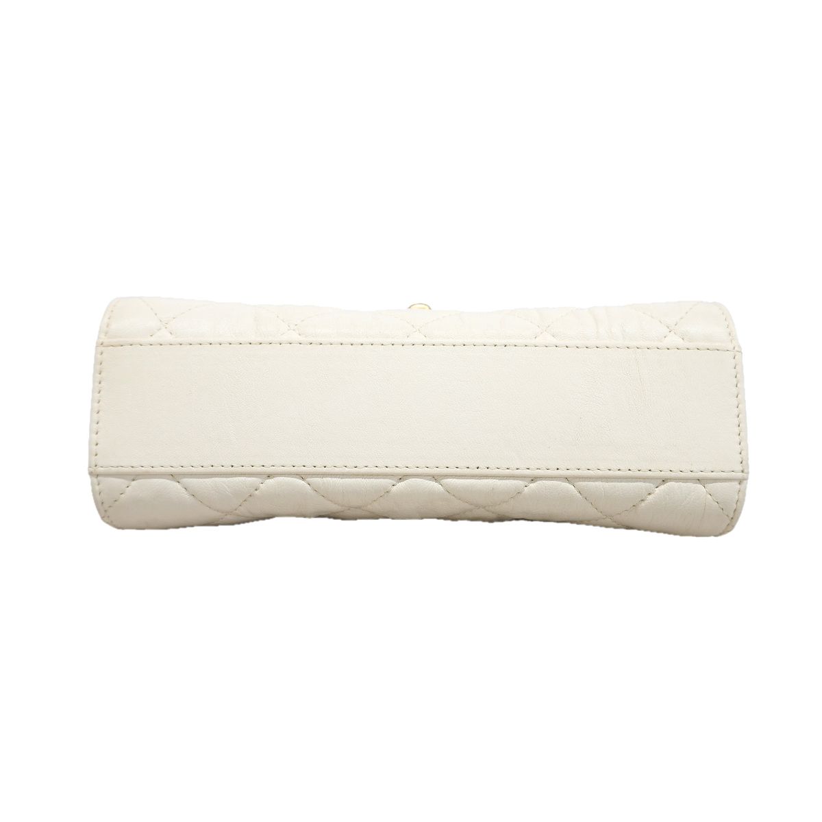 Chanel Handbag Quilted Top Handle Crumple Lambskin White Gold 2-Way Bag — view 3