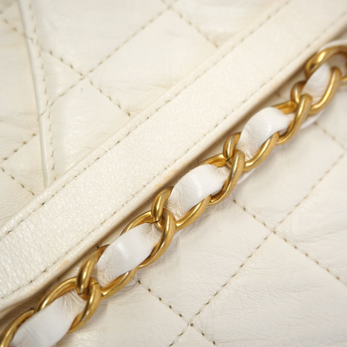 Chanel Handbag Quilted Top Handle Crumple Lambskin White Gold 2-Way Bag — view 8
