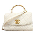 Chanel Handbag Quilted Top Handle Crumple Lambskin White Gold 2-Way Bag