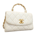 Chanel Handbag Quilted Top Handle Crumple Lambskin White Gold 2-Way Bag — view 2